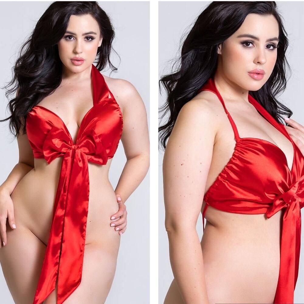 Rene Rofe Yandy Red Satin Bow Teddy 1X/2X NWOT Curvy Lingerie Sexy